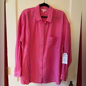Hot pink long sleeve button down shirt